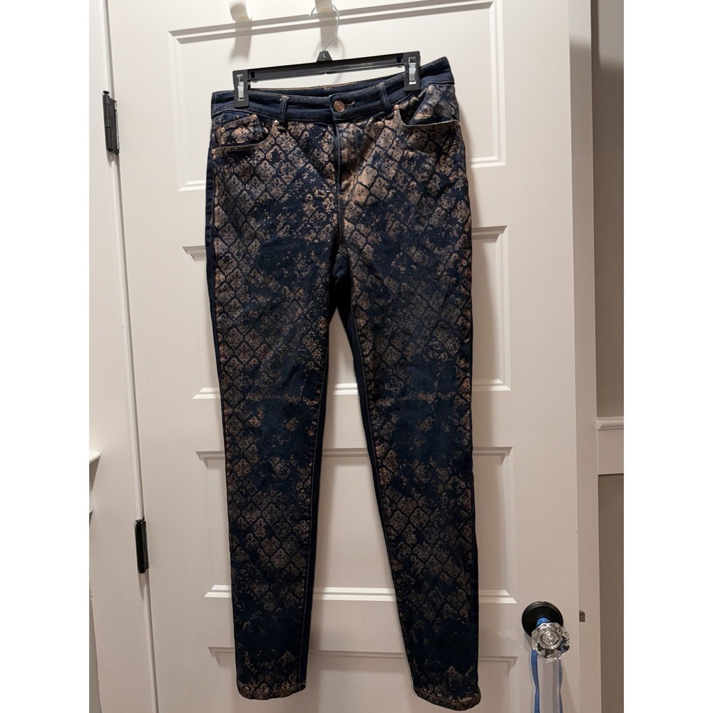 Chico's Platinum Jegging 0.5 Damask Print Skinny Stretch Jeans Blue